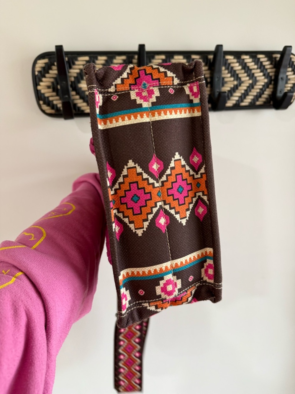 Wrangler Women's Southwestern Print Canvas Crossbody Tote Bag - Hot Pink/Brown - Picture 9 of 12